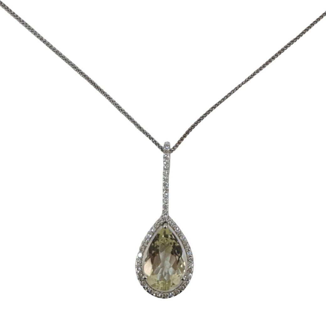 Lemon Quartz and Diamond Pendant