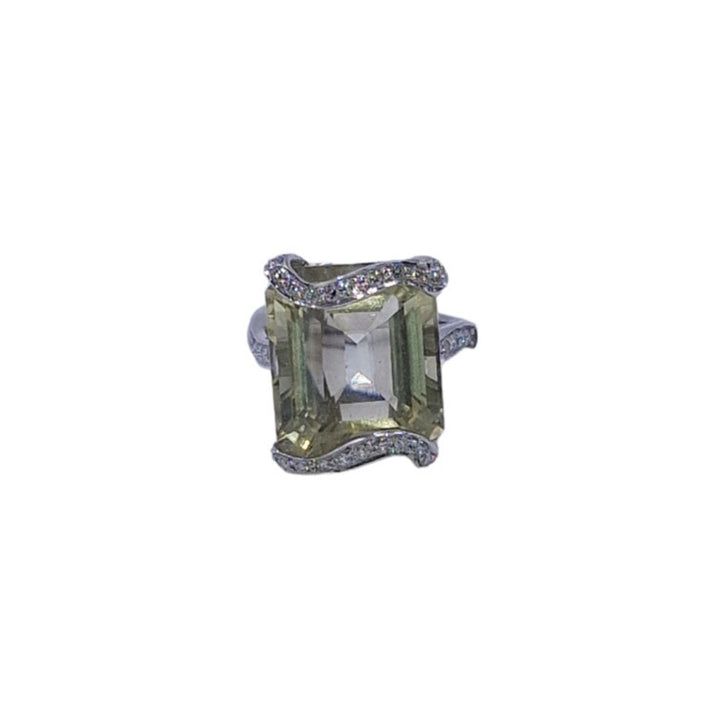 18ct White Gold Fancy Lemon Quartz and Diamond Ring
