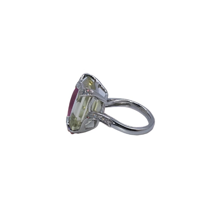 18ct White Gold Fancy Lemon Quartz and Diamond Ring