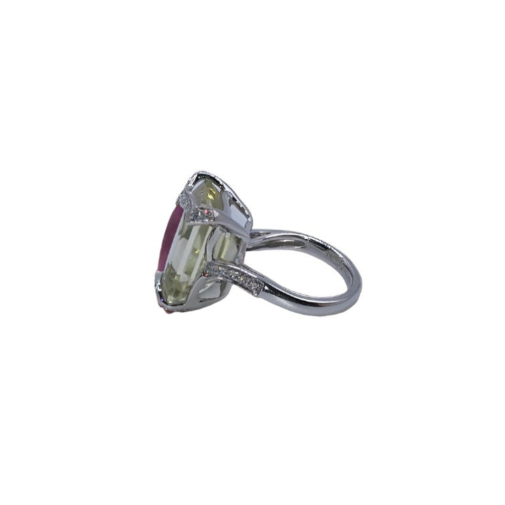 18ct White Gold Fancy Lemon Quartz and Diamond Ring
