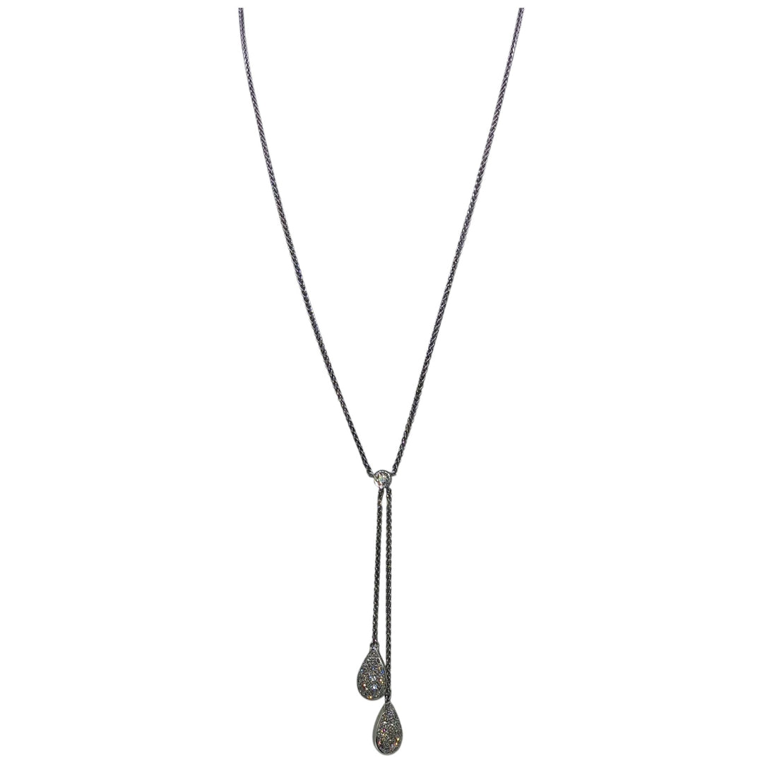 18ct White Gold Double Diamond Set Tear Drop Necklace
