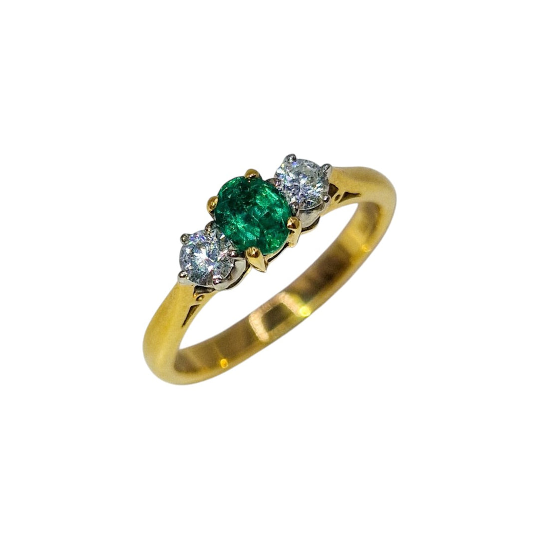 18ct Yellow Gold Trilogy Emerald and Diamond Ring