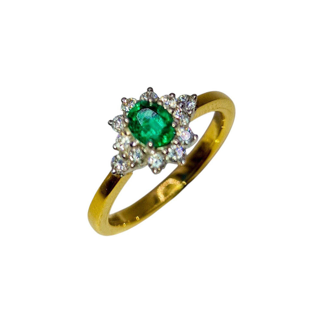 18ct Yellow Gold Emerald and Diamond Cluster Ring