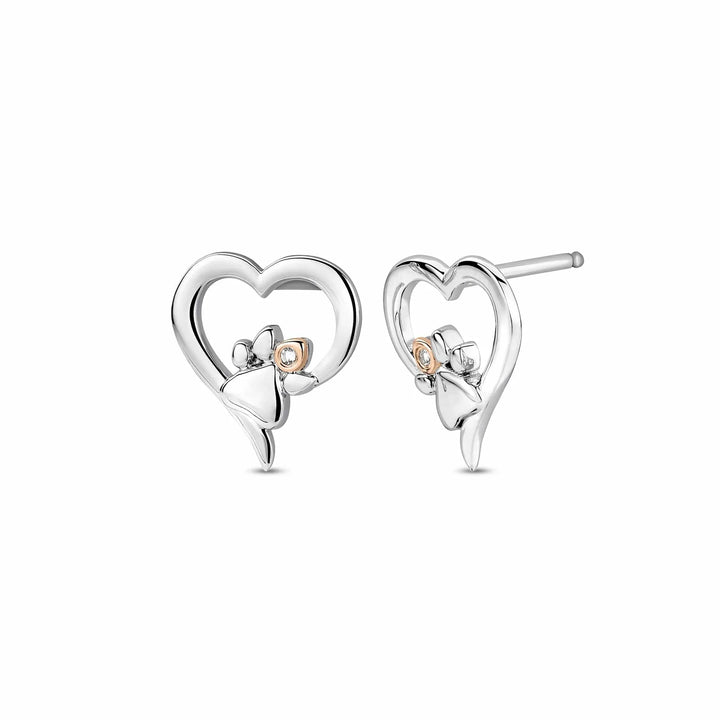 Clogau Paw Prints Sterling Silver Heart Stud Earrings with Topaz