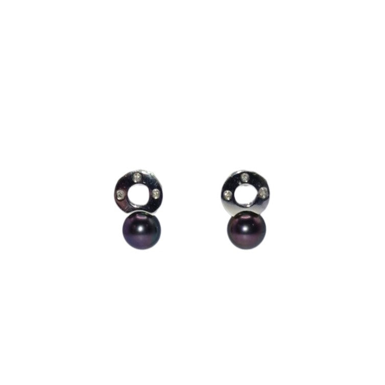 9ct White Gold Black Pearl and Diamond Earrings