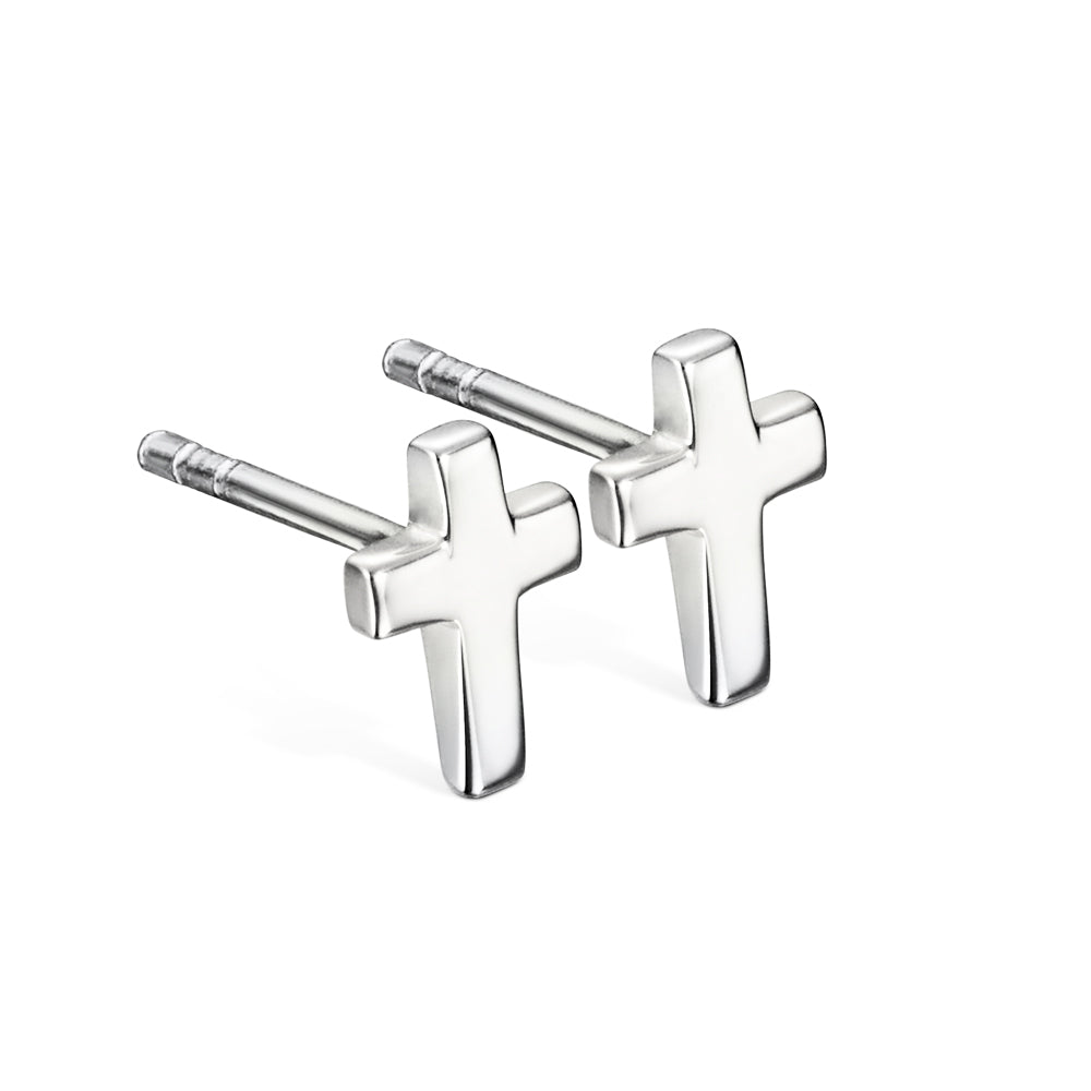 Little Star Plain Silver Cross Stud Earrings
