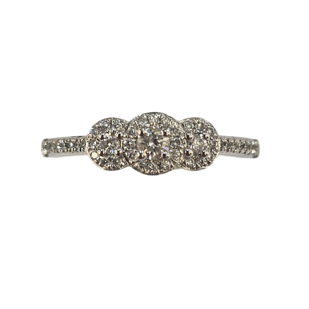 9ct White Gold Diamond Cluster Trilogy Ring
