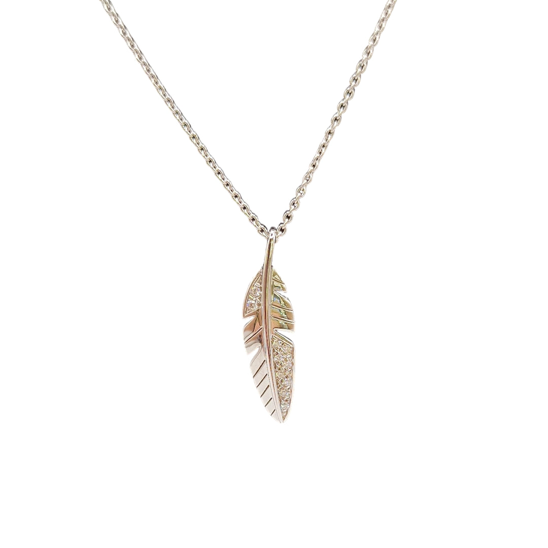 18ct White Gold Diamond Set Feather Pendant
