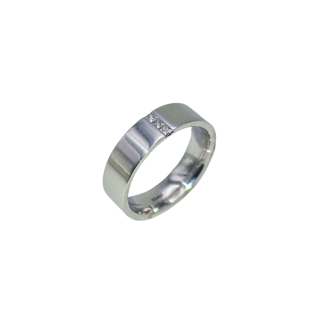 9ct White Gold Diamond Set Gents Wedding Ring