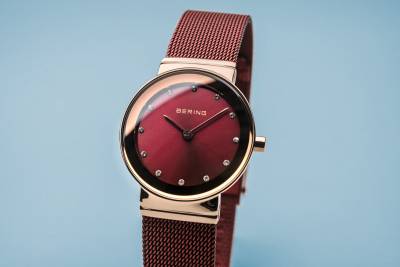 Bering Quartz Red Plated Bracelet Watch