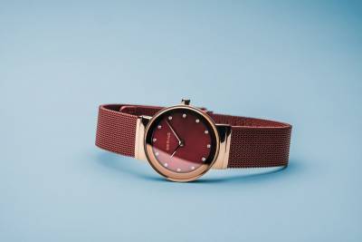 Bering Quartz Red Plated Bracelet Watch