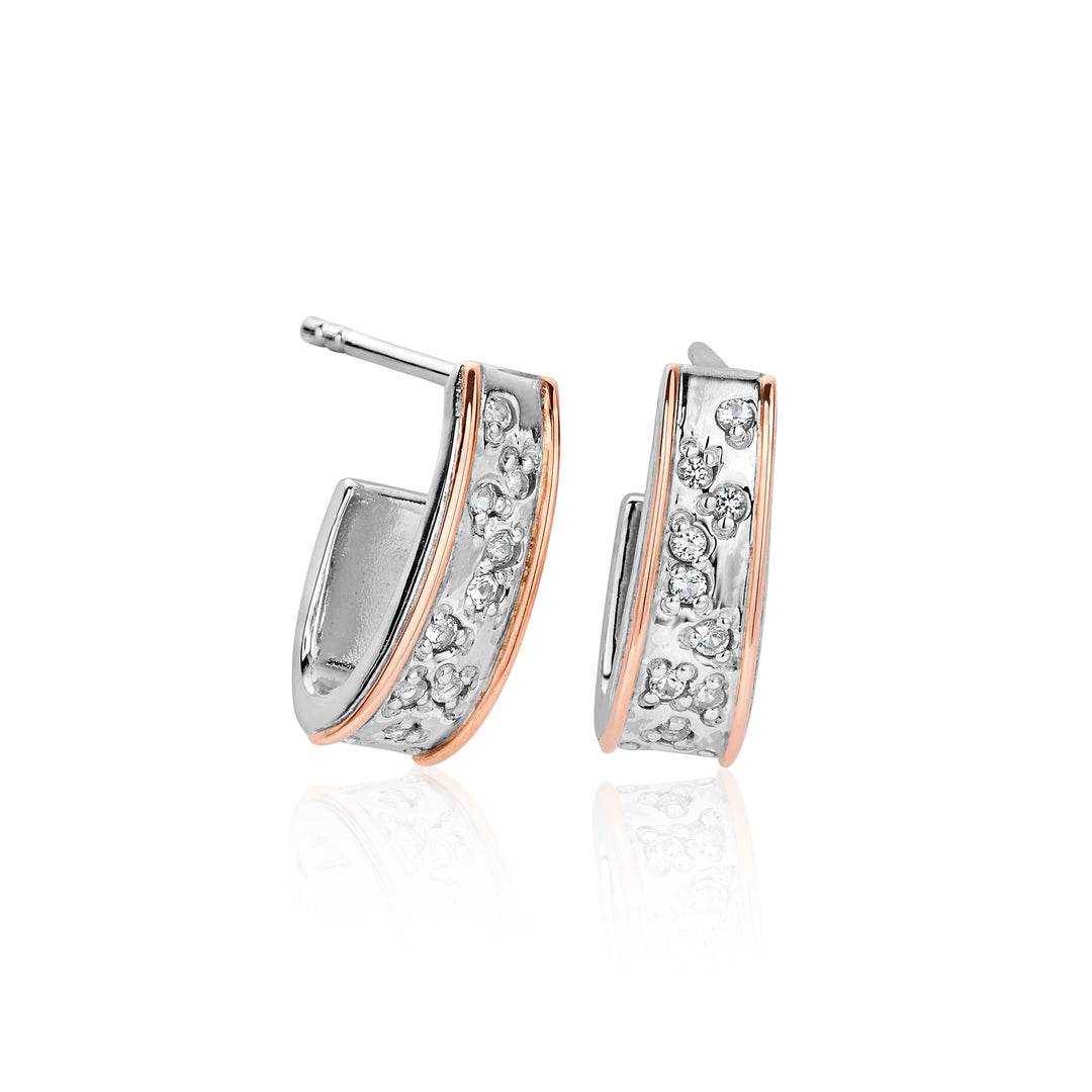 Clogau Silver Cariad Sparkle Half Hoop Earrings