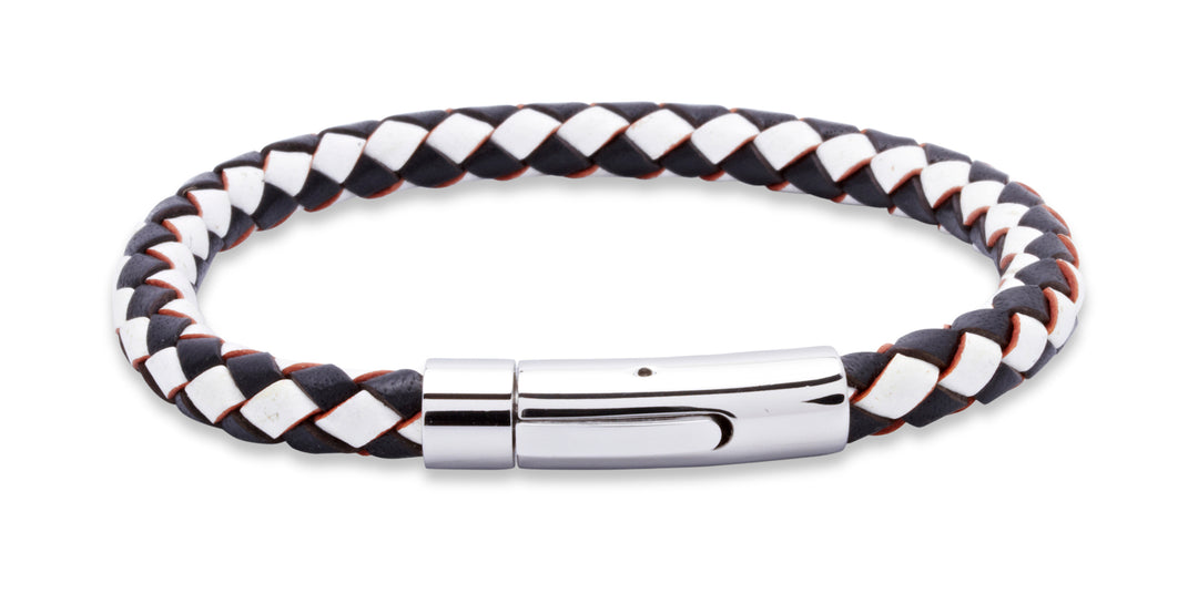 White and Black Leather 21cm Bracelet