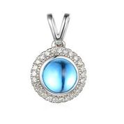 9ct White Gold Blue Topaz and Diamond Pendant