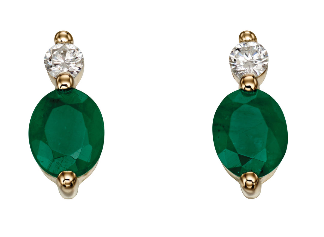 9ct Emerald and Diamond Stud Earrings