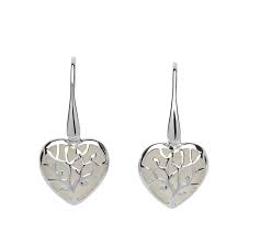 Unique Silver Tree of Life Heart Drop Earrings