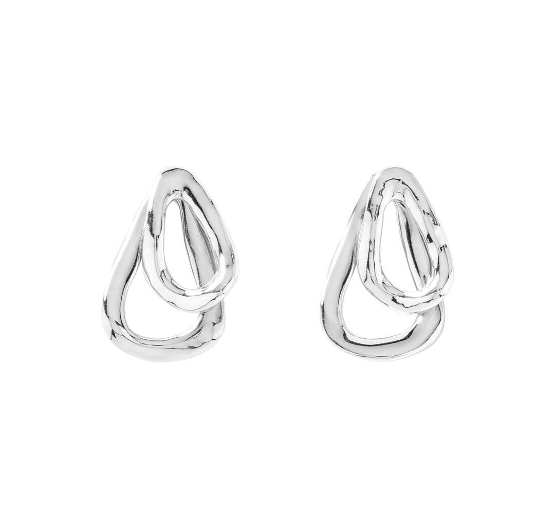 UnoDe50 Silver Connected Double Loop Drop Earrings