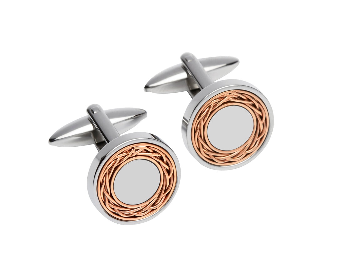 Stainless Steel and Rose Gold Plate Celtic Round Cufflinks