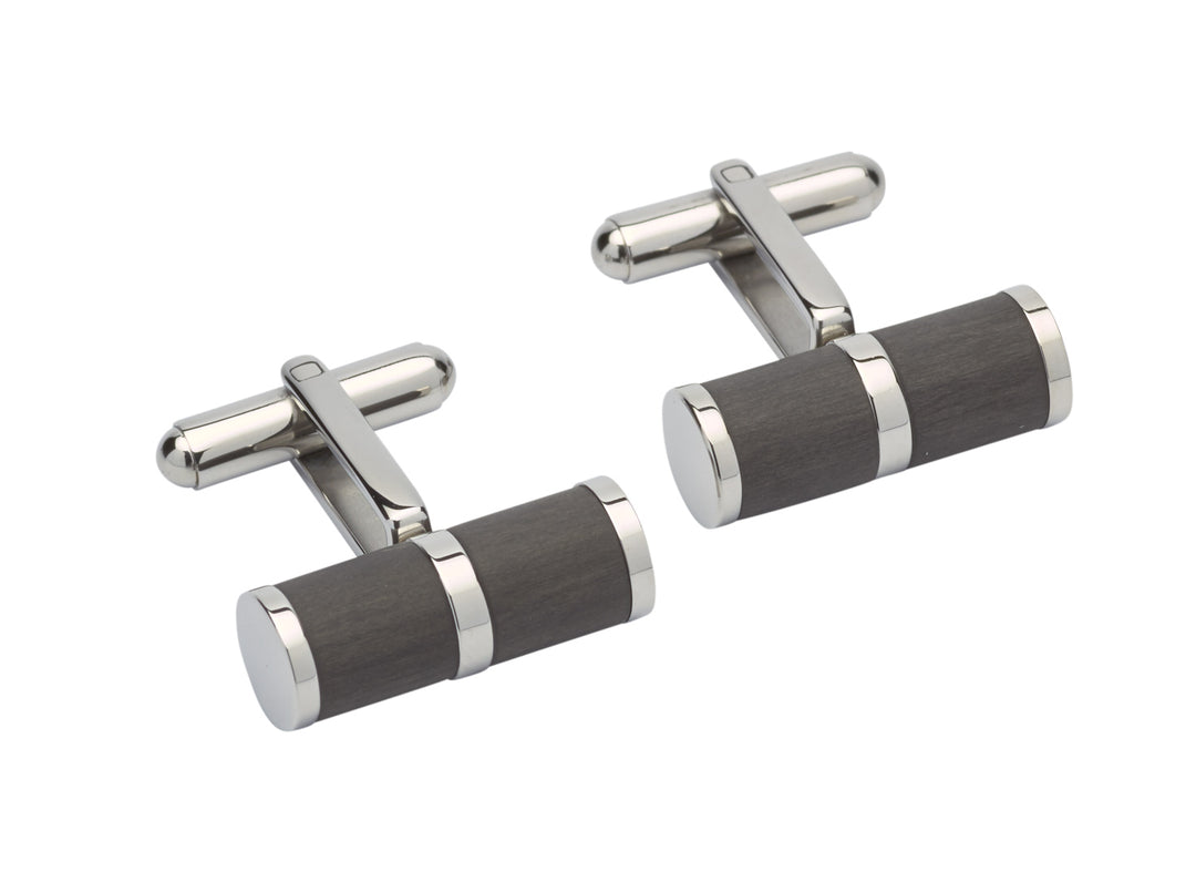 Stainless Steel and Grey Barrel Shape Cufflinks