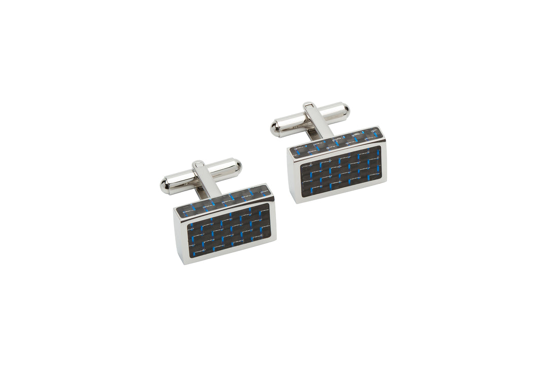 Blue Carbon Fibre Rectangular Stainless Steel Cufflinks