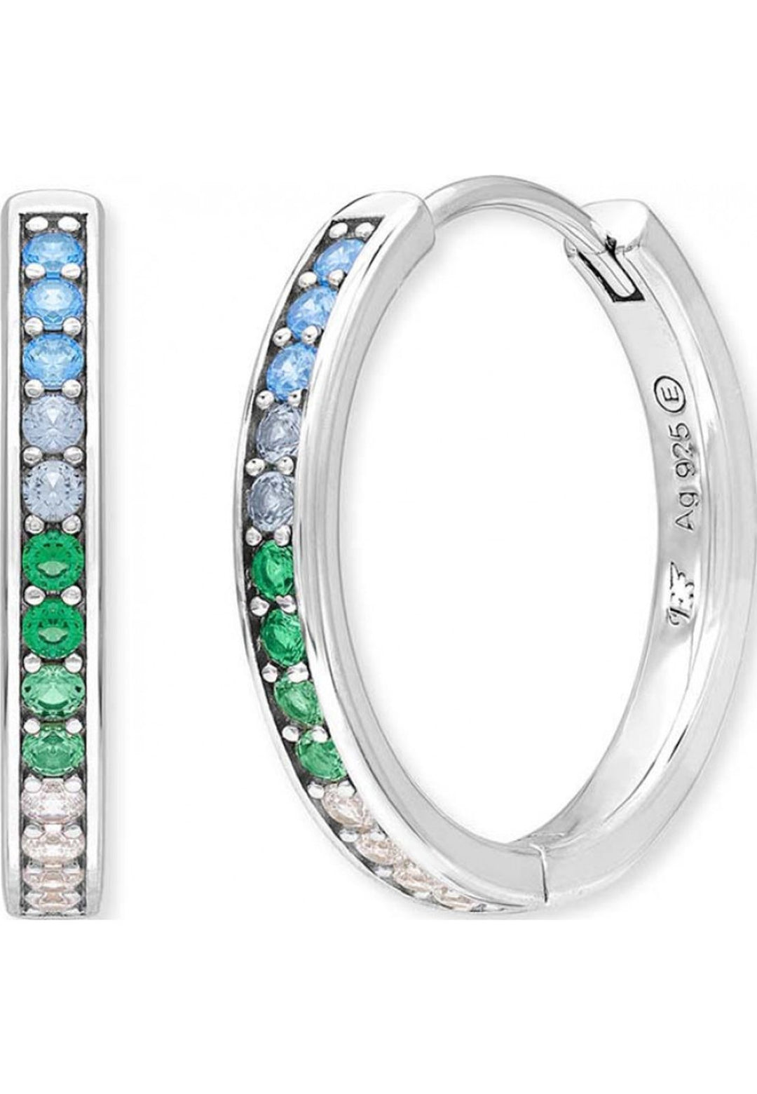 ANGEL WHISPERER FROM ENGELSRUFER Ladies Rainbow SILVER and CZ HOOP EARRINGS
