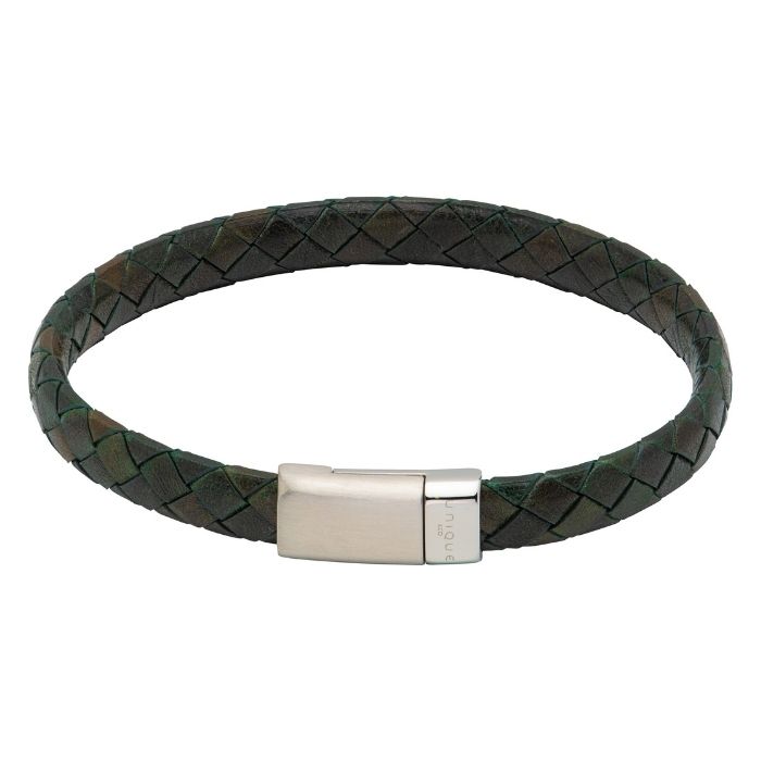 Unique & Co Men’s Dark Brown Leather Bracelet with Matte and Polished  Steel Clasp 21cm
