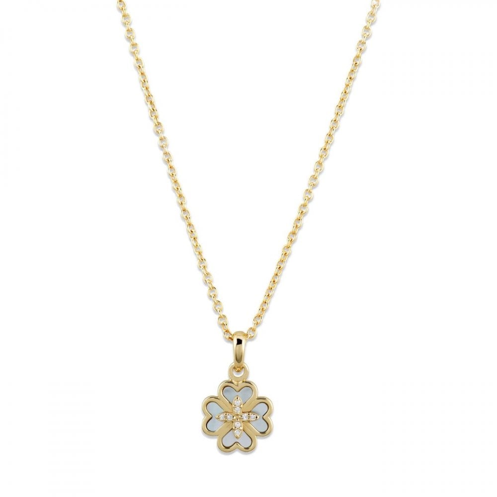 Unique & Co Gold Plated Sterling Silver 4 Leaf Clover Mother of Pearl Necklace