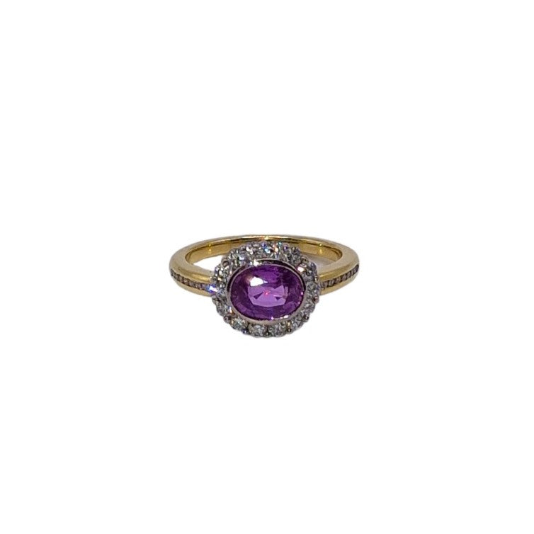 18ct Yellow Gold Purple Sapphire and Diamond Ring