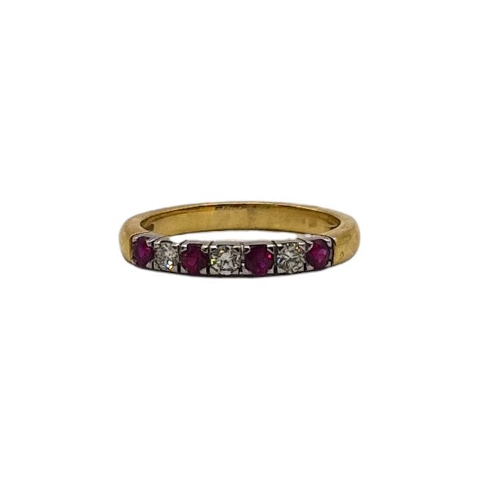 18ct Yellow Gold Ruby and Diamond 7 Stone Ring