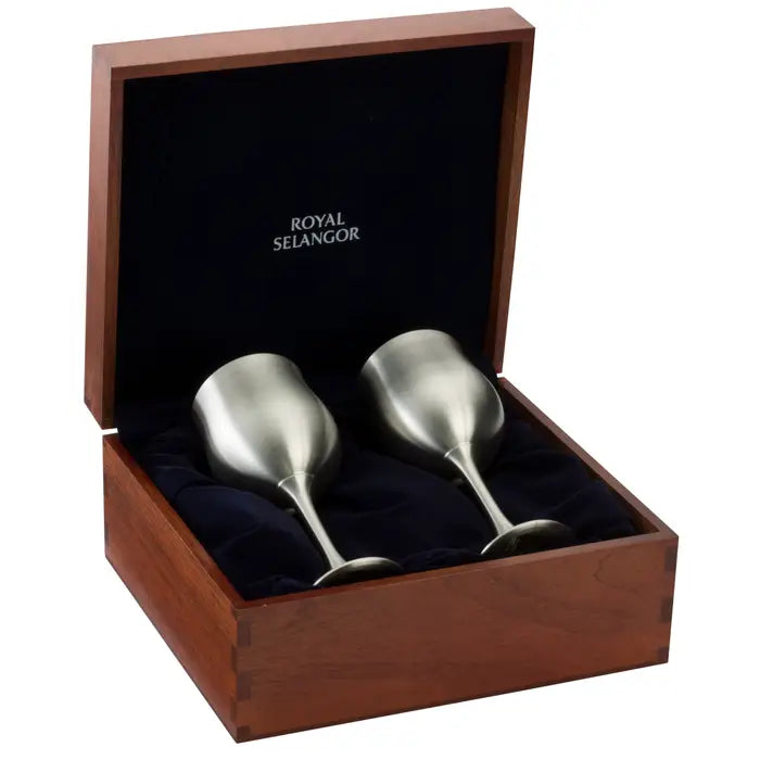 ROYAL SELANGOR Wine Goblets in  Wooden Gift Box