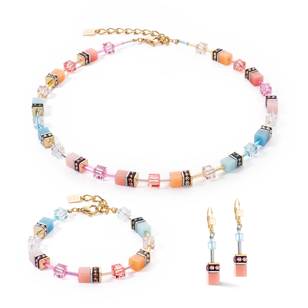 Coeur De Lion GeoCUBE Iconic Necklace Aqua-Apricot