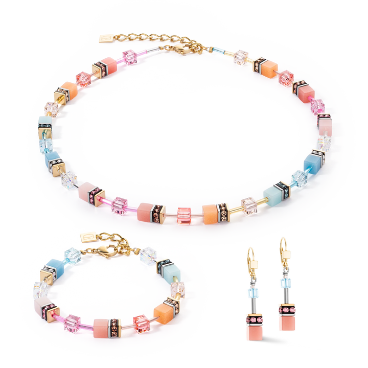 Coeur De Lion GeoCUBE Iconic Necklace Aqua-Apricot