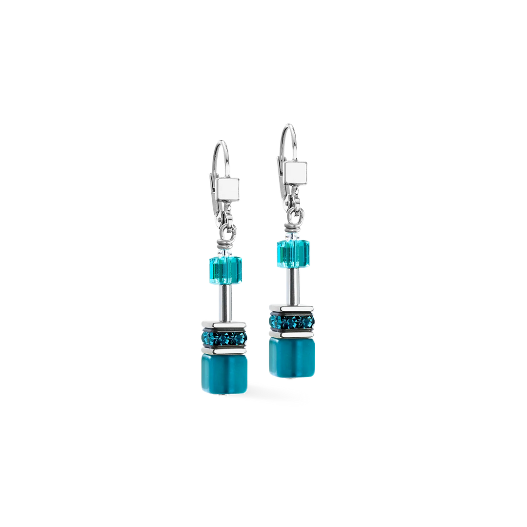 Coeur De Lion GeoCUBE® Iconic earrings Teal silver
