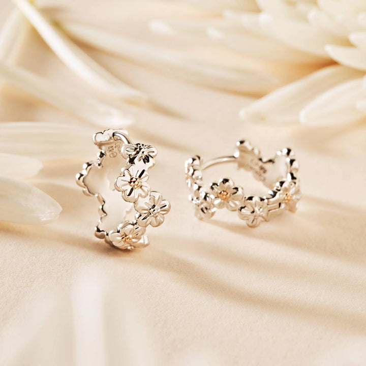 Clogau Nature's Wonder Sterling Silver Forget-Me-Not Huggie Hoop Earrings
