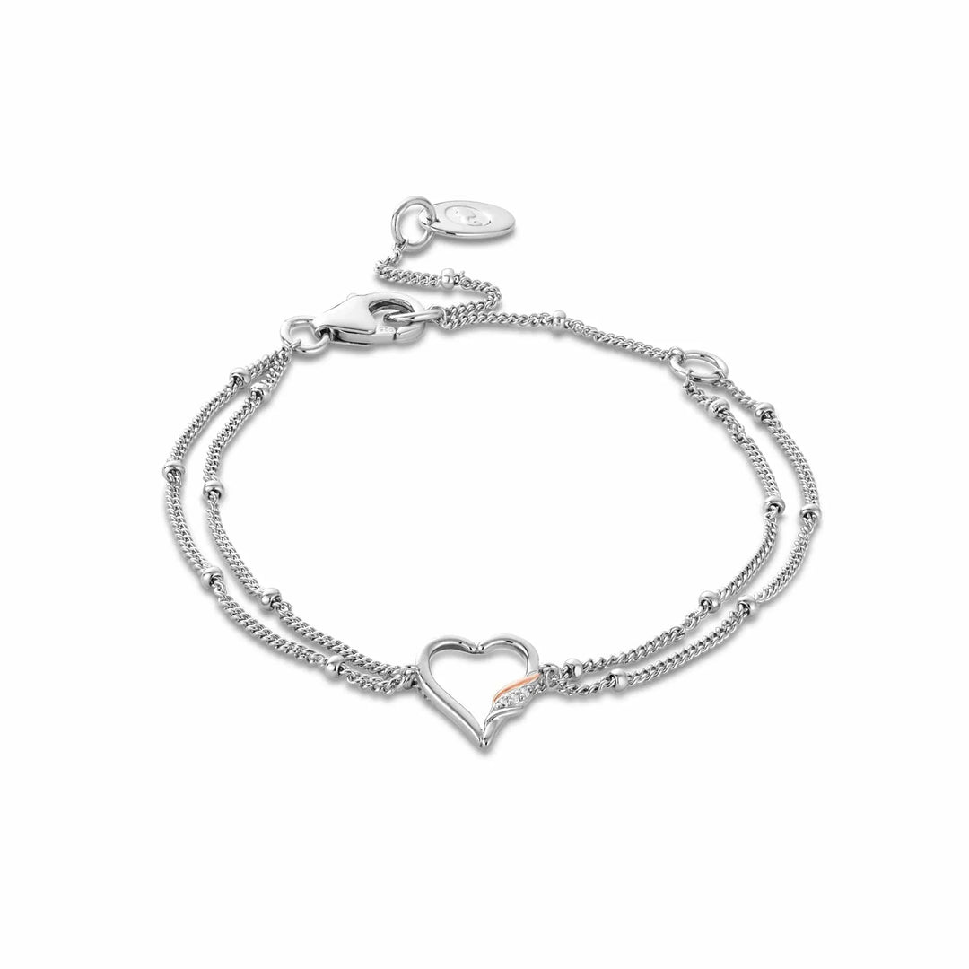 Clogau Past Present Future® Sterling Silver Heart Double-Chain Bracelet with Topaz