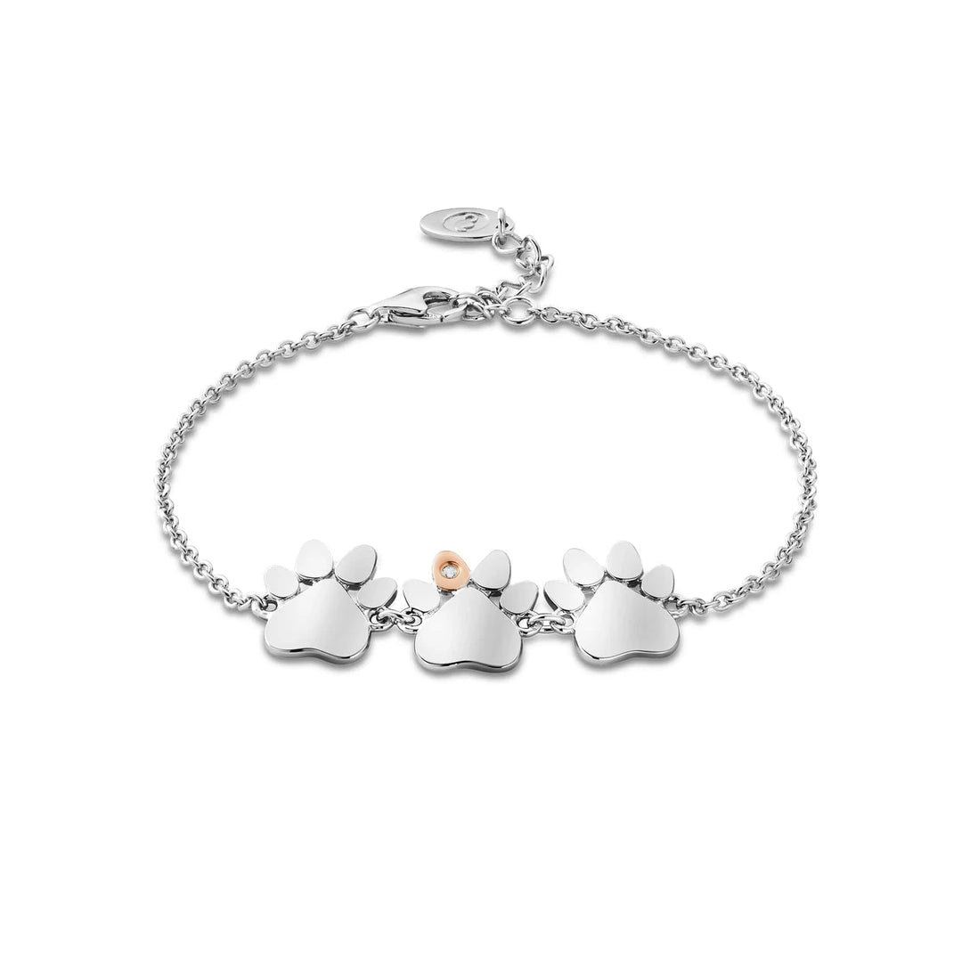 Clogau Paw Prints Sterling Silver Triple-Paw Bracelet with Topaz