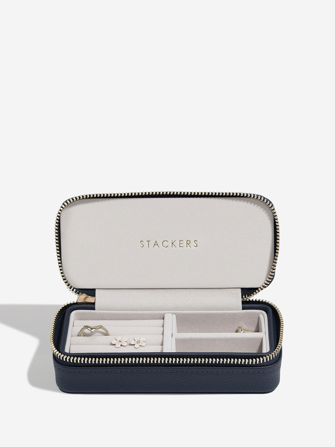 Stackers Navy Blue Medium Zipped Jewellery Box