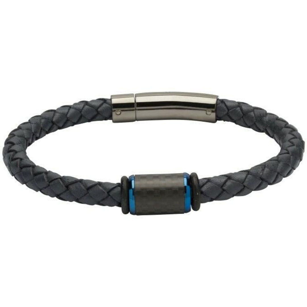 Unique & Co Black Carbon Fibre & Leather Bracelet, Size 21cm