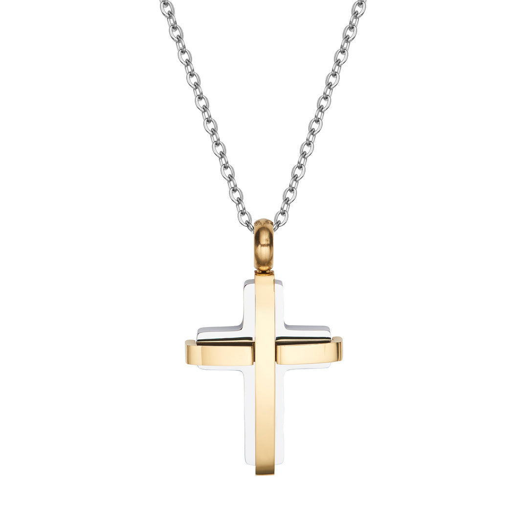 Unique & Co Stainless Steel & Gold IP Polished Cross Necklace 50cm
