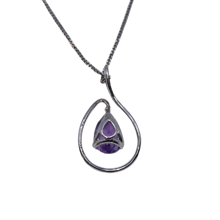 18ct White Gold Amethyst and Diamond Pendant