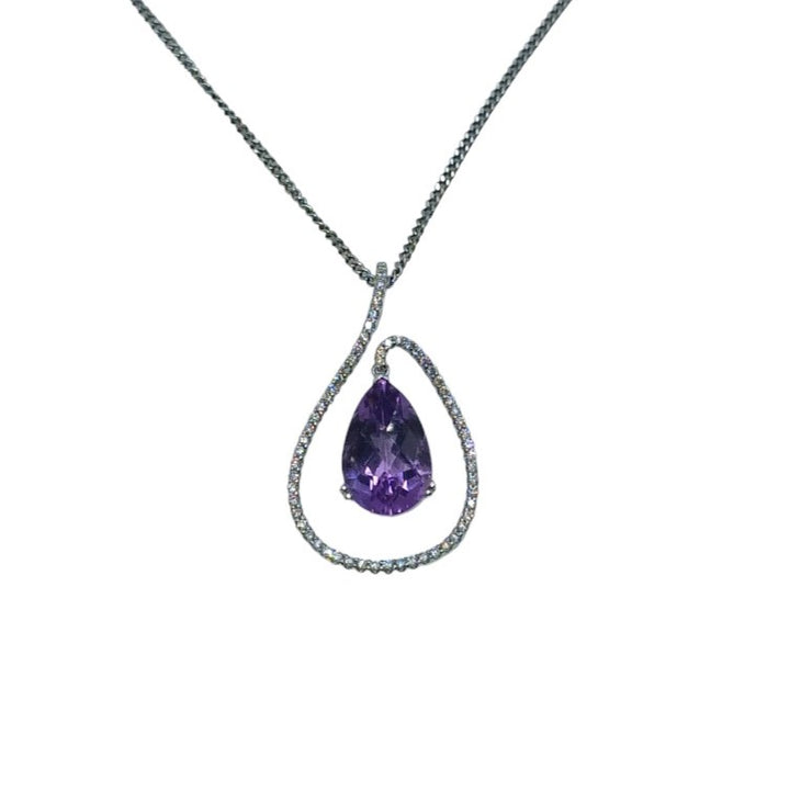 18ct White Gold Amethyst and Diamond Pendant