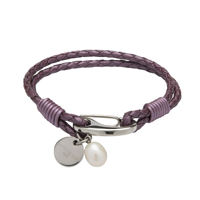 Unique & Co Women’s Fruit Punch Leather Bracelet with Pearl Charm 19cm