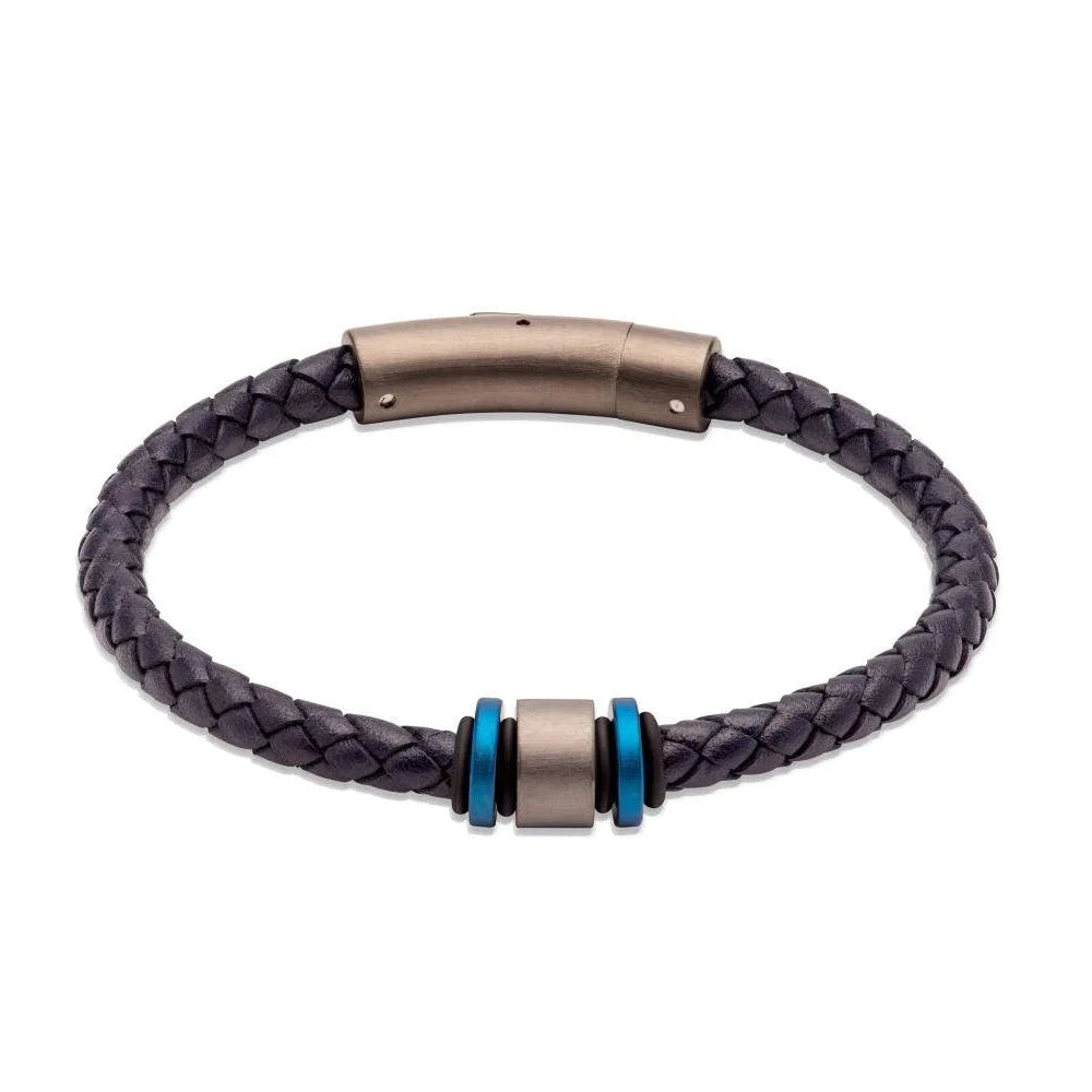 Unique & Co Navy Leather Bracelet with a Gunmetal Charm 19cm