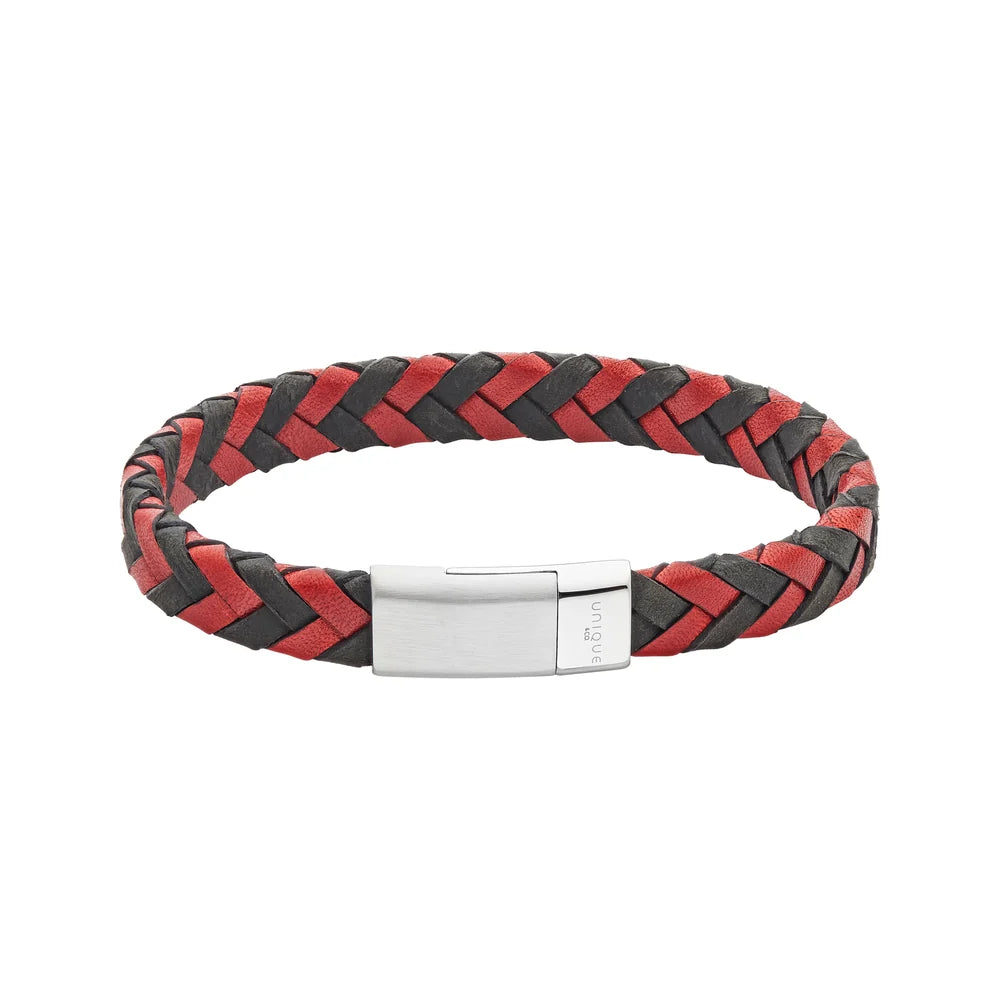Unique & Co Men's Black & Red Leather Bracelet 21cm