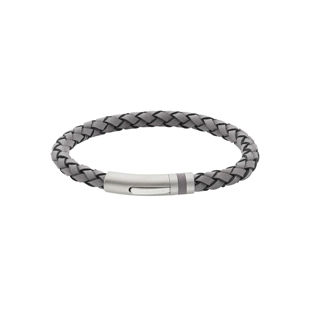 Unique & Co Men's Grey Leather Bracelet 21cm