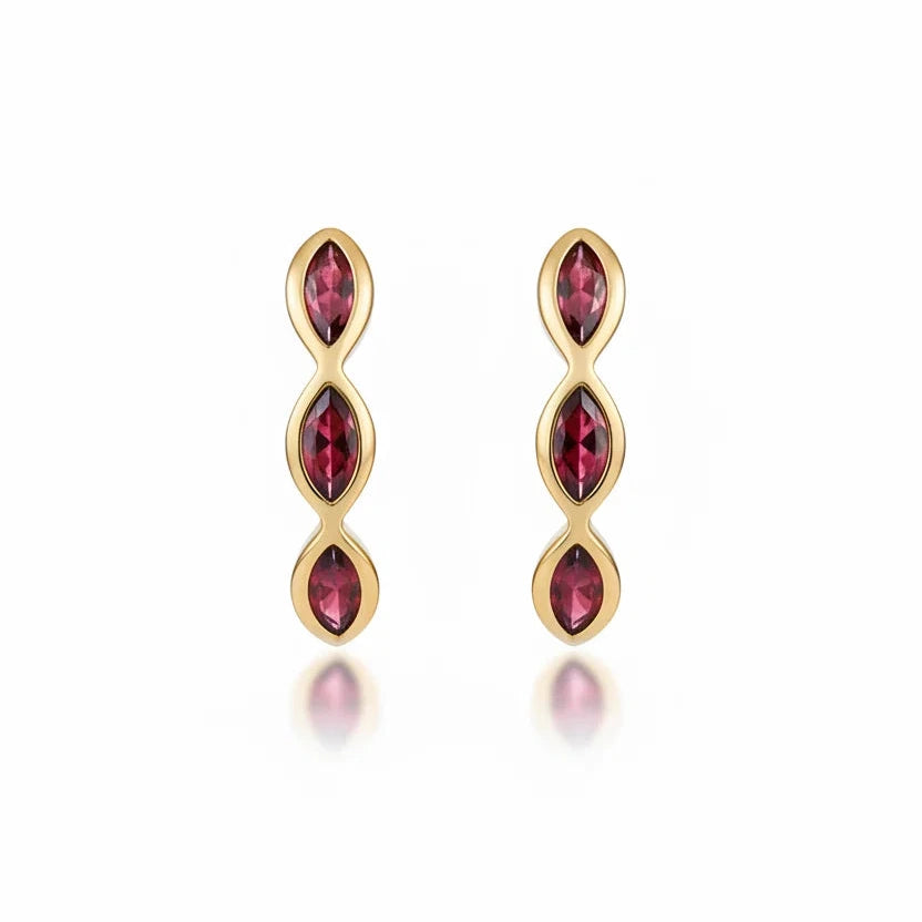 Gold Vermeil Garnet Half Hoop Stud Earrings
