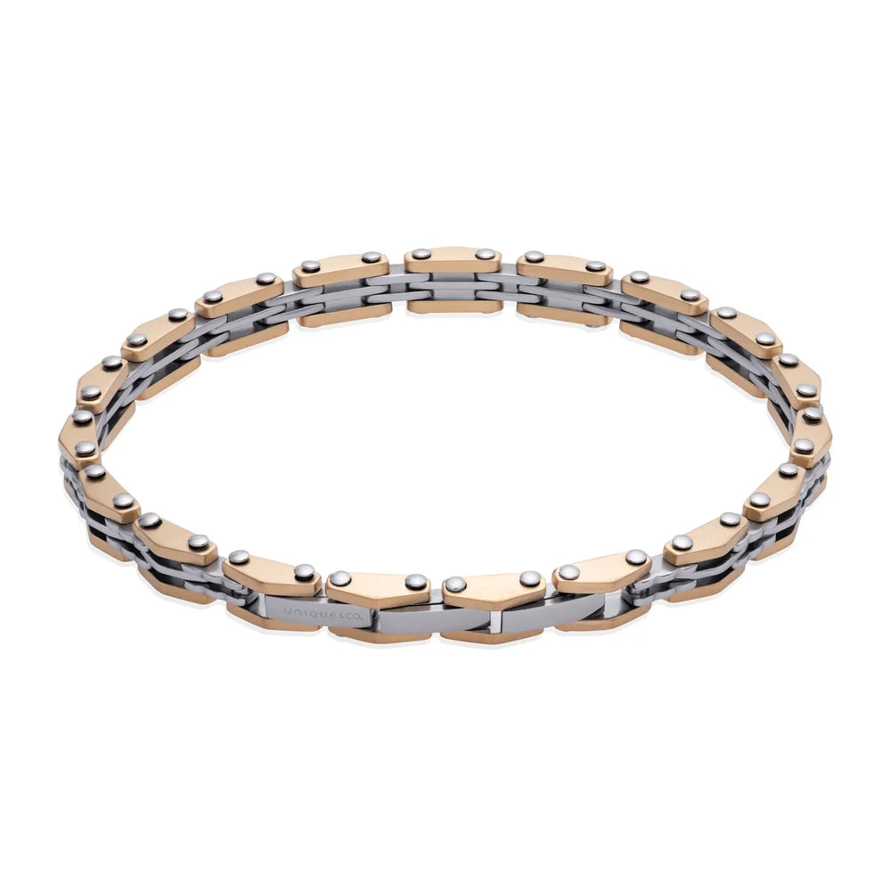 Unique & Co Men's Steel Gold IP Bike Chain Bracelet 21cm