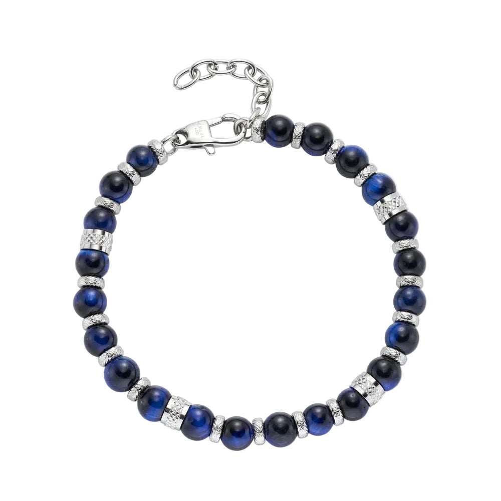 Unique & Co Stainless Steel Bracelet with Blue Tiger Beads 21cm