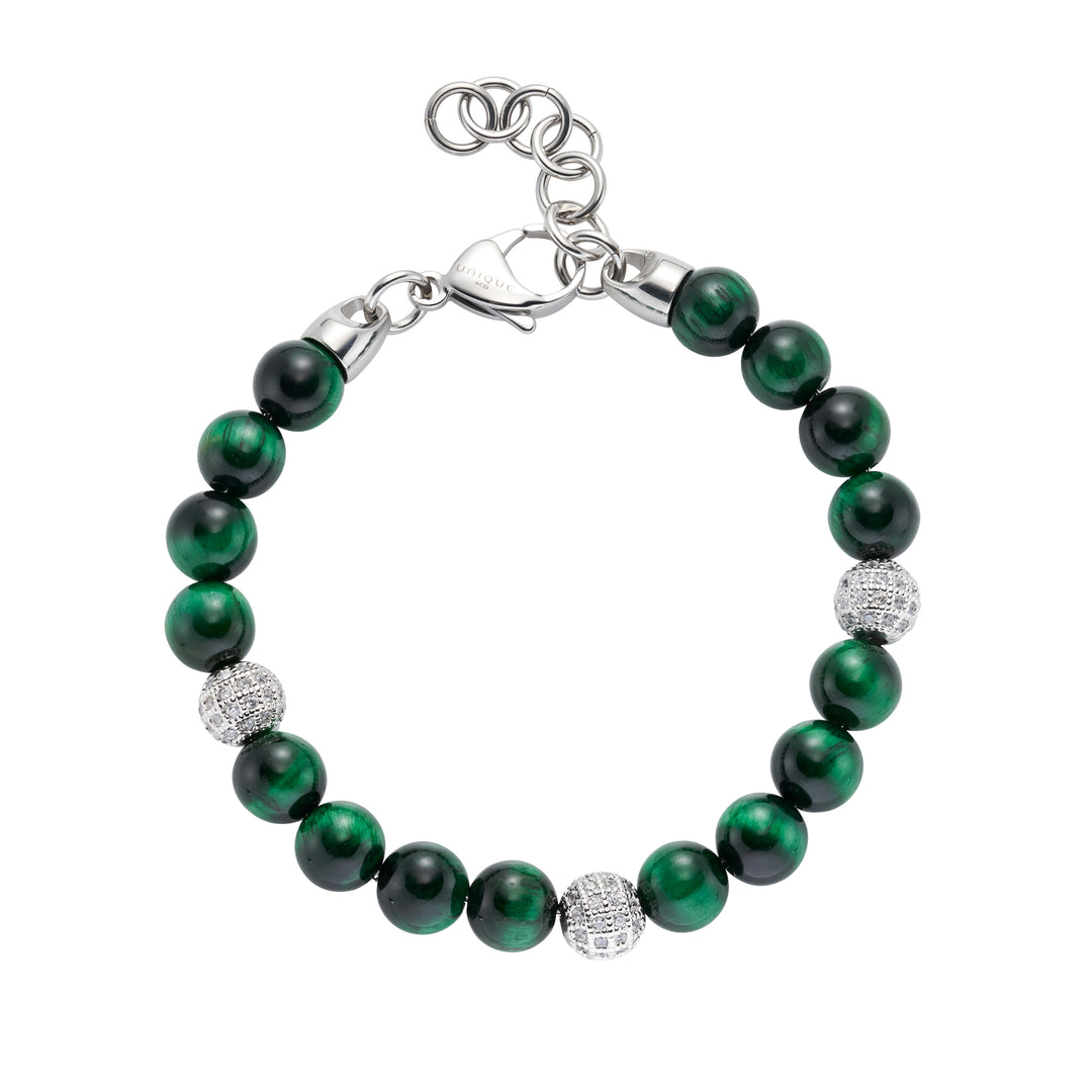 Unique & Co Men's Steel & Malachite Bead Bracelet 21cm
