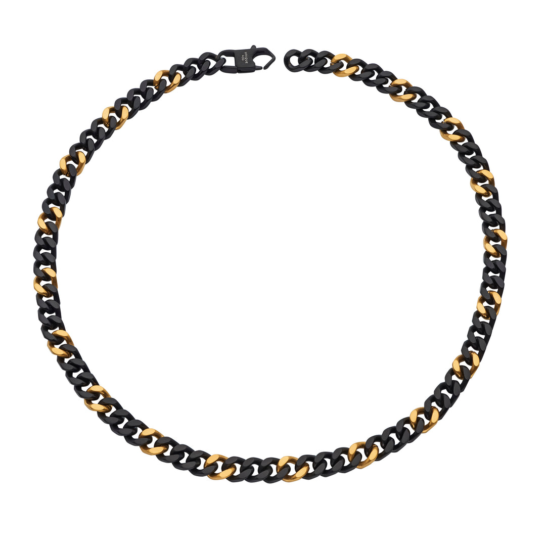 Unique & Co Stainless Steel Black & Yellow IP Plated Curb Chain Necklace 50cm